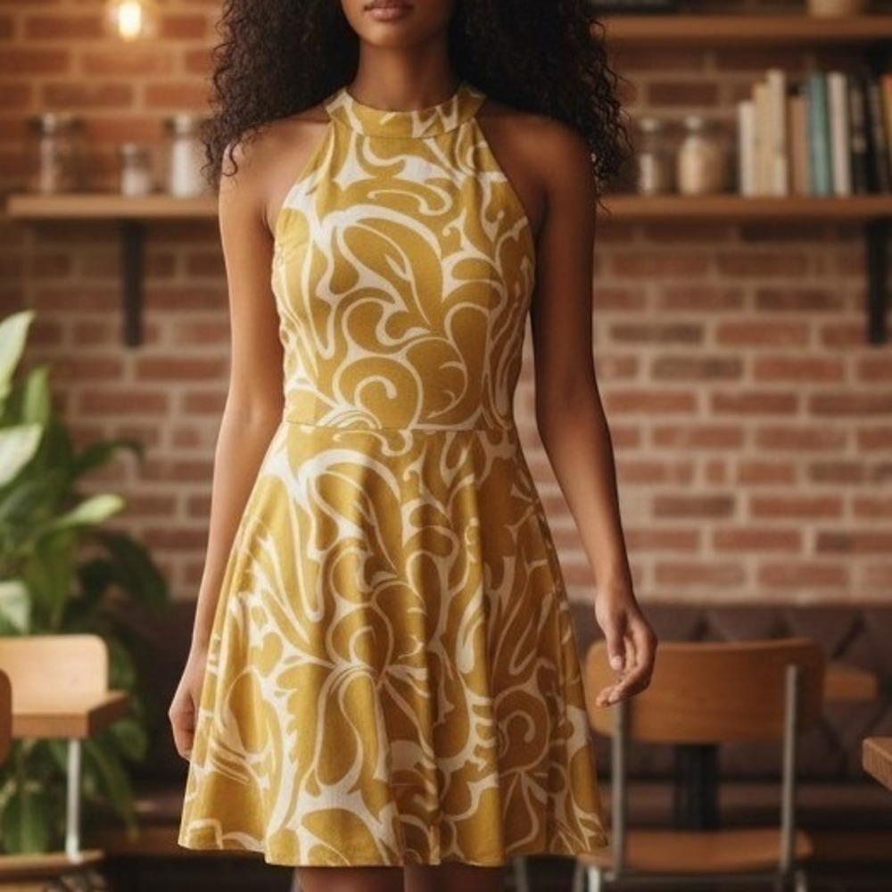 Bar‎ III - Retro Vibes ✨️ Yellow and Silky Swirl Midi Dress